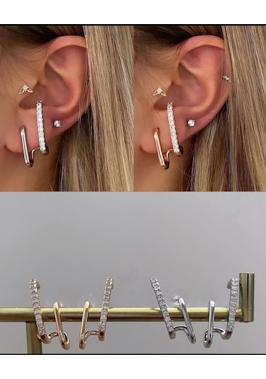 Kadın Çelik Küpe Zirkon Taş Vip Kararmaz Küpe Altın