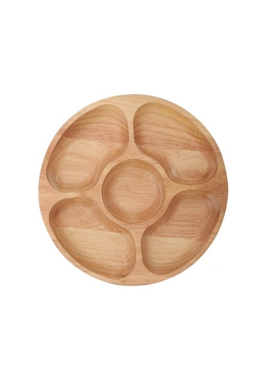 Yuvarlak Bölmeli Tabak, Alt Izgara Tabak Ahşap Yuvarlak Şekilli Yiyecek Bölmeli Tabak Tatlı Atıştırmalık Alt Izgara Tabak Sofra Takımı Tepsi