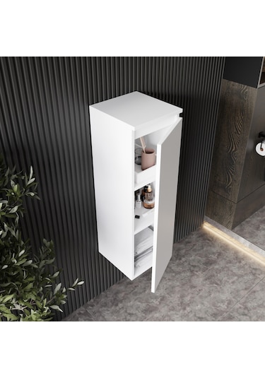 Karen Banyo Deniz 80 Cm Lavabolu, Aynalı Banyo Dolabı, Lavabo Dahil, Boy Dolabı Dahil, Beyaz