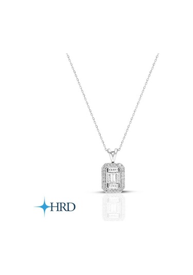 0.10 Ct Modern Tasarım Baget Kare Tektaş Kolye