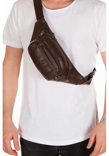 Bizoon Np262 Erkek Deri Kulaklık Çıkışlı Su Geçirmez Çapraz Omuz Ve Bel Çantası Kahve Kahverengi