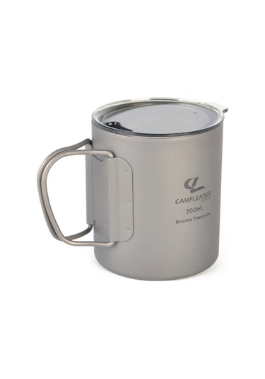 Yifomall 300ml Titan Kupa Çift Duvarlı Kollü, Isı Yalıtımı Ve Isırgan Koruması, Taşınabilir Outdoor Kamping, Yürüyüş İçin Şeffaf Kapaklı Gümüş