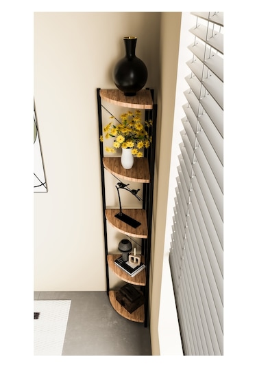 Alpa Ev Mobilya Üçgen Köşe Raf, 5 Raflı Metal Gövdeli Dekoratif Kitaplık, Çok Amaçlı Ünitesi Atlantik Çam Alpa Ev Mobilya Üçgen Köşe Raf, 5 Raflı Metal Gövdeli Dekoratif Kitaplık, Çok Amaçlı Ünitesi Atlantik Çam