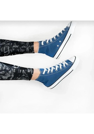 Bağcıklı Unisex Uzun Keten Ayakkabı-mavi-116 Mavi