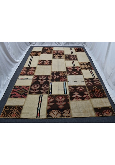 Zehra Abla Halı Yeni El Dokuma 7.5m2 Kırkyama Patchwork Kendirli Yün Kilim 6333