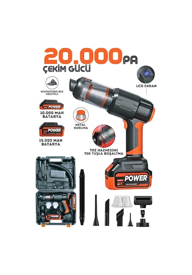 25.000mah Çift Bataryalı Auhma 20.000pa Ultra Çekim Güçlü Çantalı 175w Araç Temizleme Süpürgesi