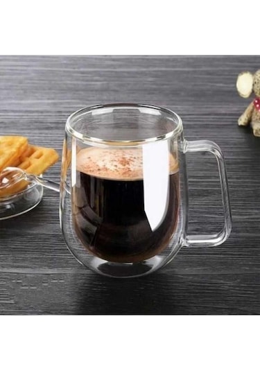 Mithra Life 250 Ml Çift Cidarlı Isı Yalıtımlı Kulplu Cam Şeffaf Kupa Mıt1008