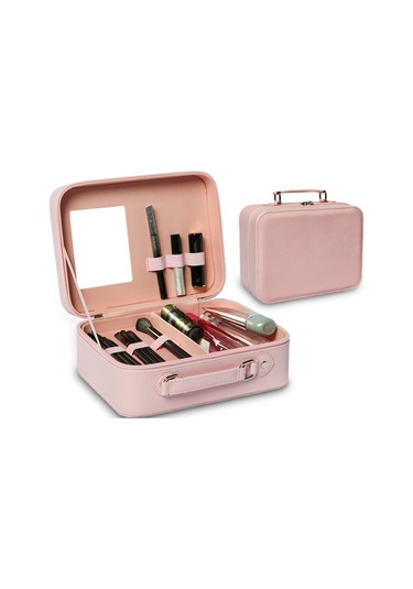 Moveevo Aynalı Seyahat Makyaj Çantası - Bölmeli Kozmetik Makyaj Tren Çantası Su Geçirmez Pu Kabuk İçin