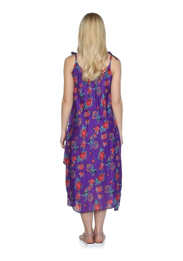 Askılı Vual Afrodit Midi Boy Elbise Mor 6084 - Kadın