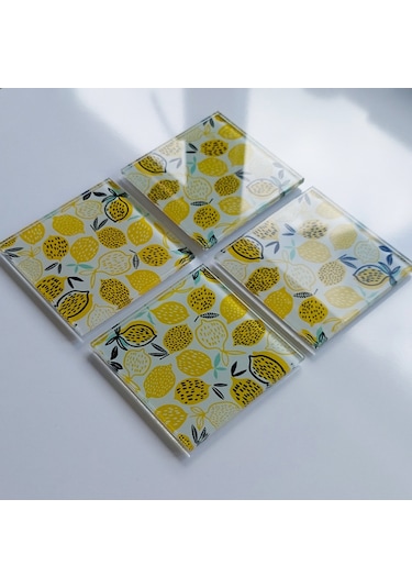 Decorita Cam Bardak Altlığı Sarı Limonlar 4'lü Takım 10 x 10 CM Sarı