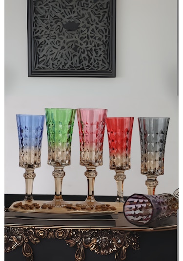 Çift Renk Flüte 6'lı Kristal Ayaklı Kahve Yanı Su Bardağı