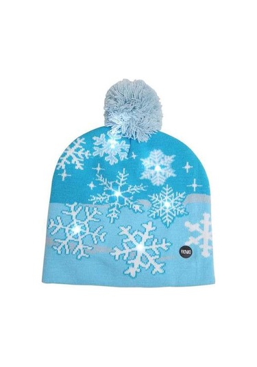 Novahub Yetişkin Yeni Şapka Renkli Örgü Noel Modelleri Mavi Kar Işıklı Çiçeği 25 Dh 25