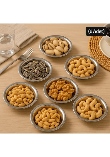 18/10 Paslanmaz Çelik Tabak Kase Seti 6 Parça,kahvaltılık,çerezlik,çeyizlik,12 Cm Tabak,reçel Sunum Gold