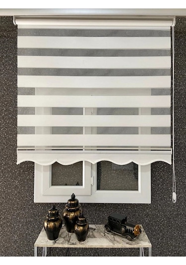 İthal Bambu Ekru Zebra Stor Perde Etek Dilimli 1. Kalite+alüminyum Kasa Ekru