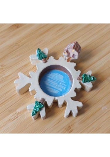 Uretti - Pınar 2572 5077 El Yapımı Çam Ağacı Motifli Sevimli Minyatür Mumluk Krem