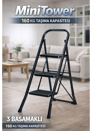 Ertekpa MT3 Minitower Geniş Basamaklı 3 Basamak Merdiven Siyah