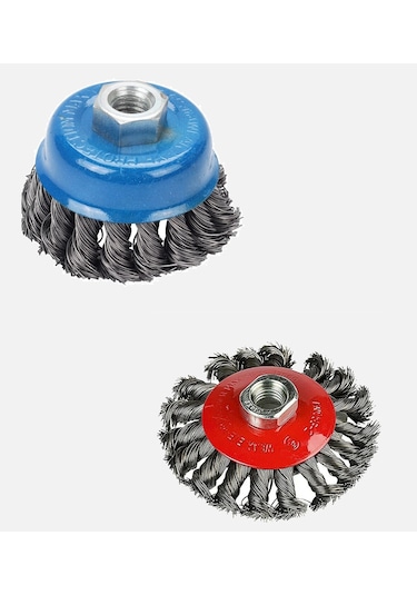 2 Parça Avuç Taşlama için M14 Örgülü  çelikTel Fırça Seti