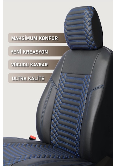 B M W 5 Serisi 520 Deri Oto Koltuk Kılıfı Ön Arka Takım Siyah Mavi Exclusıve Model Scr