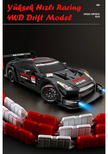 2.4ghz Işıklı 1:16 Drift Model Yedek Lastikli Uzaktan Kumandalı Drift Arabası Drag Car Yarış Arabası - Siyah Siyah