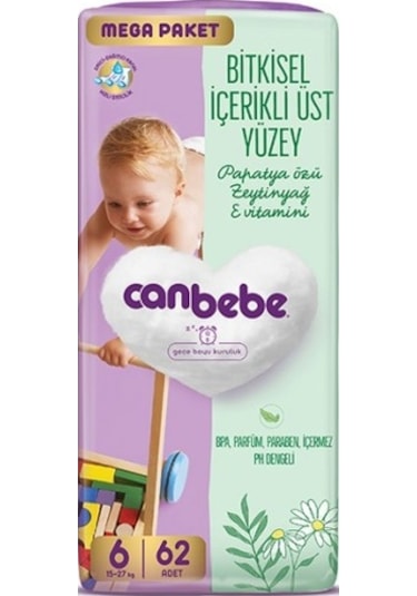 Canbebe Bebek Bezi Mega Paket 6 Beden Xl 15-27kg 62 Adet