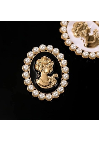 Vintage Şık Viktorya Dönemi Bayan Güzelliği Cameo Kristal Broşlu Altın Rengi