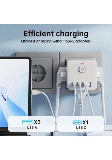 Xuweiwei 7li Fonksiyonlu Güç Küpü Siyah 3 Ac Priz 4 Usb Port Usb C Hızlı Şarj Dalgalanma Korumalı Taşınabilir Çok Amaçlı Adaptör