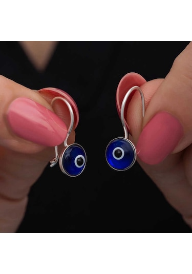 Gümüş Sallantılı Nazar Kadın Küpe Çok Renkli