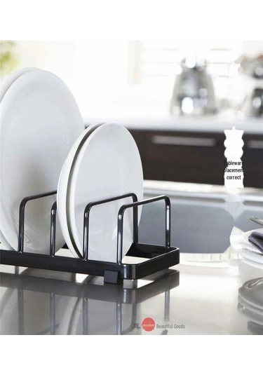 Pazly İskandinav Tarzı Siyah Kase Tabak Rafı - Çok Fonksiyonlu Kesme Tahtası Depolama Siyah