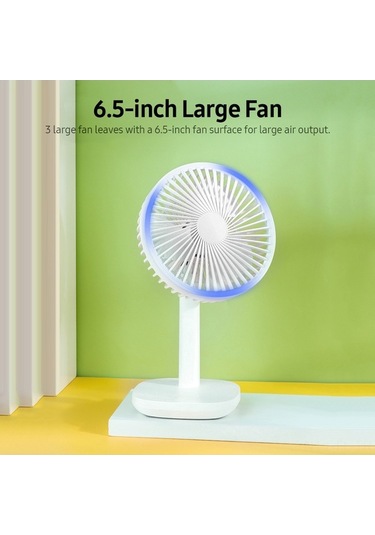Pazly 6.5 Masaüstü Titreşimli Usb Şarjlı 3 Hızlı Fan, 4000mah Pil, Led Göstergeli, Siyah, Beyaz, Pembe
