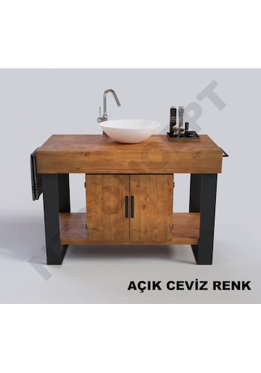 Ntconcept Miha Masif Ahşap Lavabo Dolabı Hilton 70Cm Açık Ceviz