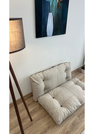 Modern Style Home Kalorifer Önü Yer & Palet Minderi 2'li Takım Krem