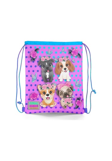 Coral High Kids Pembe Köpek Desenli İpli Büzgülü Sırt Çantası 12645 Lila