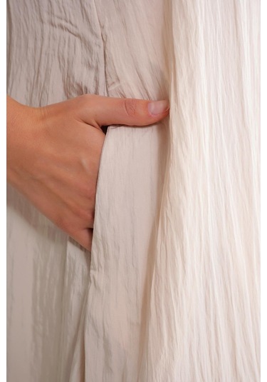 4700 Kadın V Yaka Önü Pileli Elbise Taş Taş