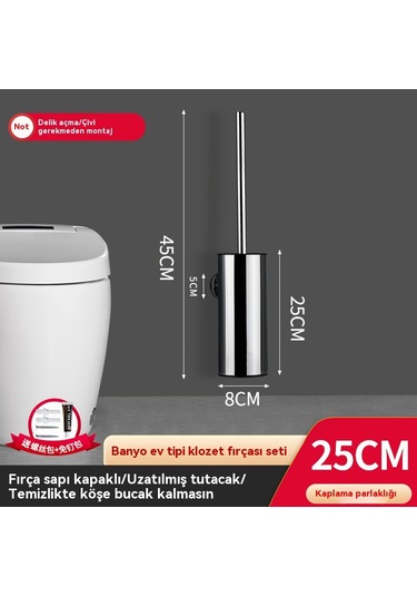 Sabitleme Kayışlı 304 Paslanmaz Çelik Tuvalet Fırçası Siyah 25 Cm Gümüş