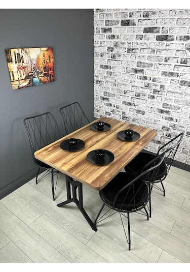 Sultan Kemençe Mutfak Yemek Masası Balkon Masası Kavisli Köşe Metal Siyah Ayak 120 80 Cm