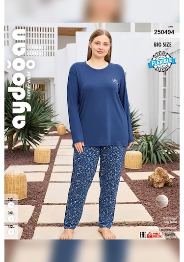 Aydoğan Kadın İnci Büyük Beden İndigo Mavi Pijama Takımı 0494 Mavi