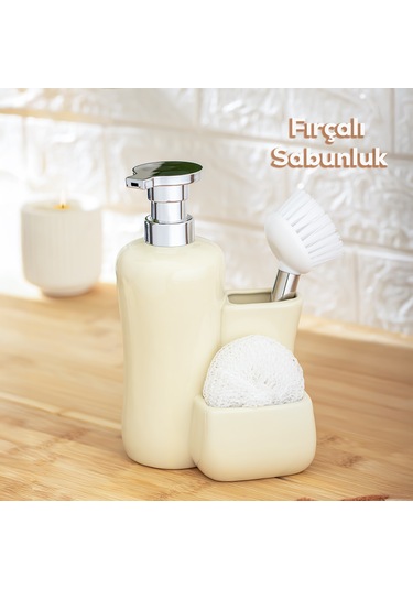 Porsima 277745 Sıvı Sabunluk Fırçalı Süngerlikli Sabunluk Krem