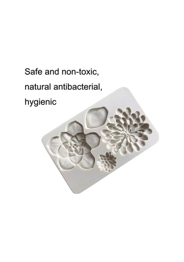 Dancemonkey 2 Adet Büyük Çiçek Desenli Çikolatalı Fondan Kek Silikon Kalıp Beyaz