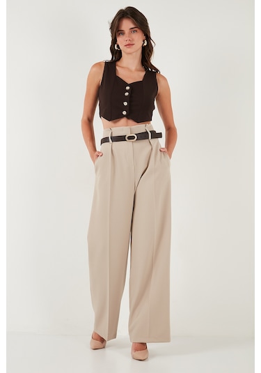 Lela Slim Fit Kalp Yaka Düğmeli Kalın Askılı Crop Bayan Yelek 5865497 Kahve