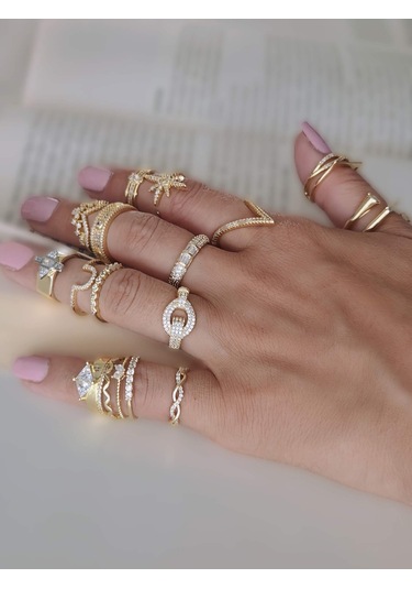 Baget Tektaş Sıralı Model Eklem Kıkırdak Kemik Ayarlanabilir Altın Renkli Yüzük Gold