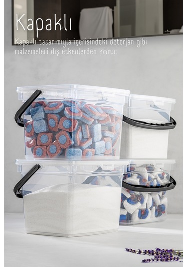 Vienev 4lü 4 Litre Toz Tablet Deterjan Saklama Kabı - Deterjan Kutusu, Toz Tablet Deterjan Kabı Beyaz