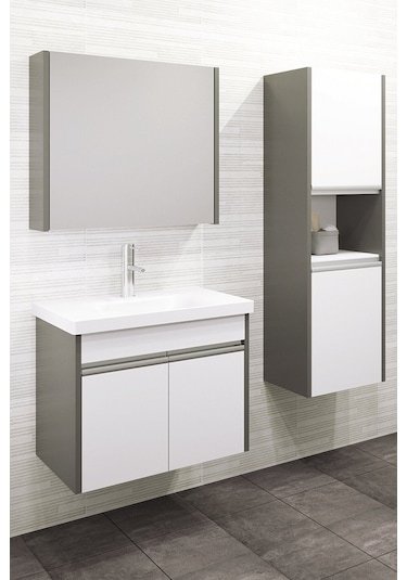 Aden 65 Cm Banyo Dolabı - Antrasit / Beyaz Boy Dolap Dahil Antrasit Beyaz