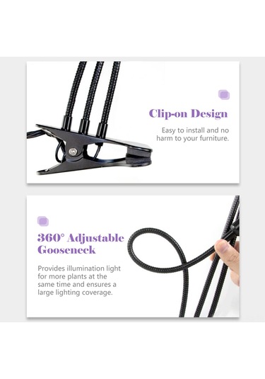 Reedark Bitki Büyüme Lambası - Usb Bağlantılı 3 Kafalı Kırmızı Mavi Led Işık 112 Karakter Siyah