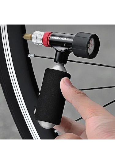 Co2 Bisiklet Pompası Sünger Kapaklı Hava Co2 Şişirme Schrader Ve Presta Vana Silver