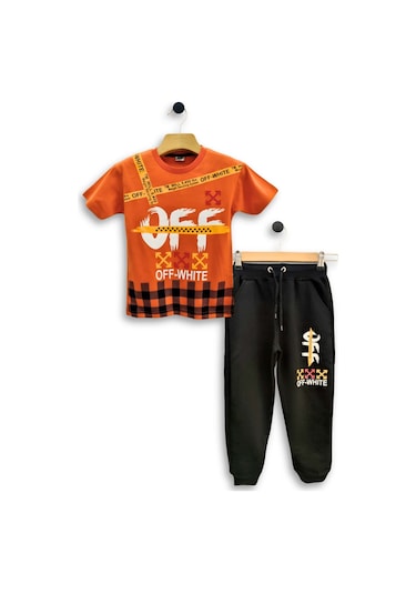 Triliya - Erkek Çocuk İkili Takım Off-white Baskılı Tişört Ve Eşofman Altı Takımı 3-11 Yaş 001