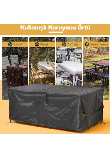 Haegs Su Geçirmez Dış Mekan Masa Ve Sandalye Koruma Kılıfı Bahçe Mobilyası Örtüsü 150 x 90 x 74 CM Siyah