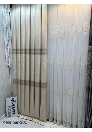 Nivemeshome Kehribar Ft614162 Krem V-101 1/3 Sık Pileli Fon Perde Apm Krem
