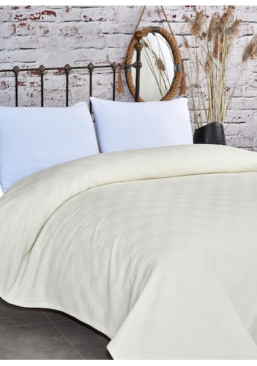 Komfort Home Çift Kişilik Dama Desen %100 Pamuk Pike / Krem