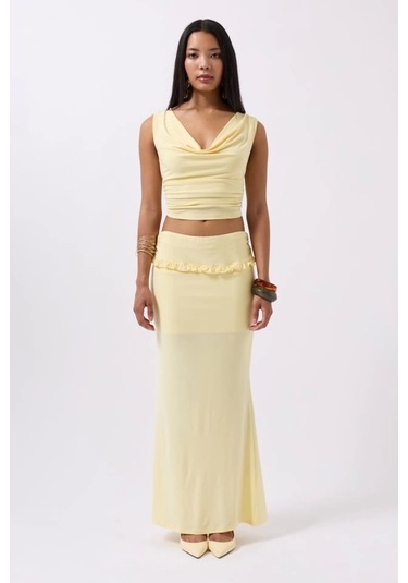 Katlama Bel Detay Maxi Etek Sarı