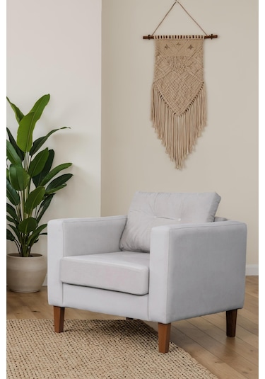 Eymense Kraft Kadife Berjer Beyaz